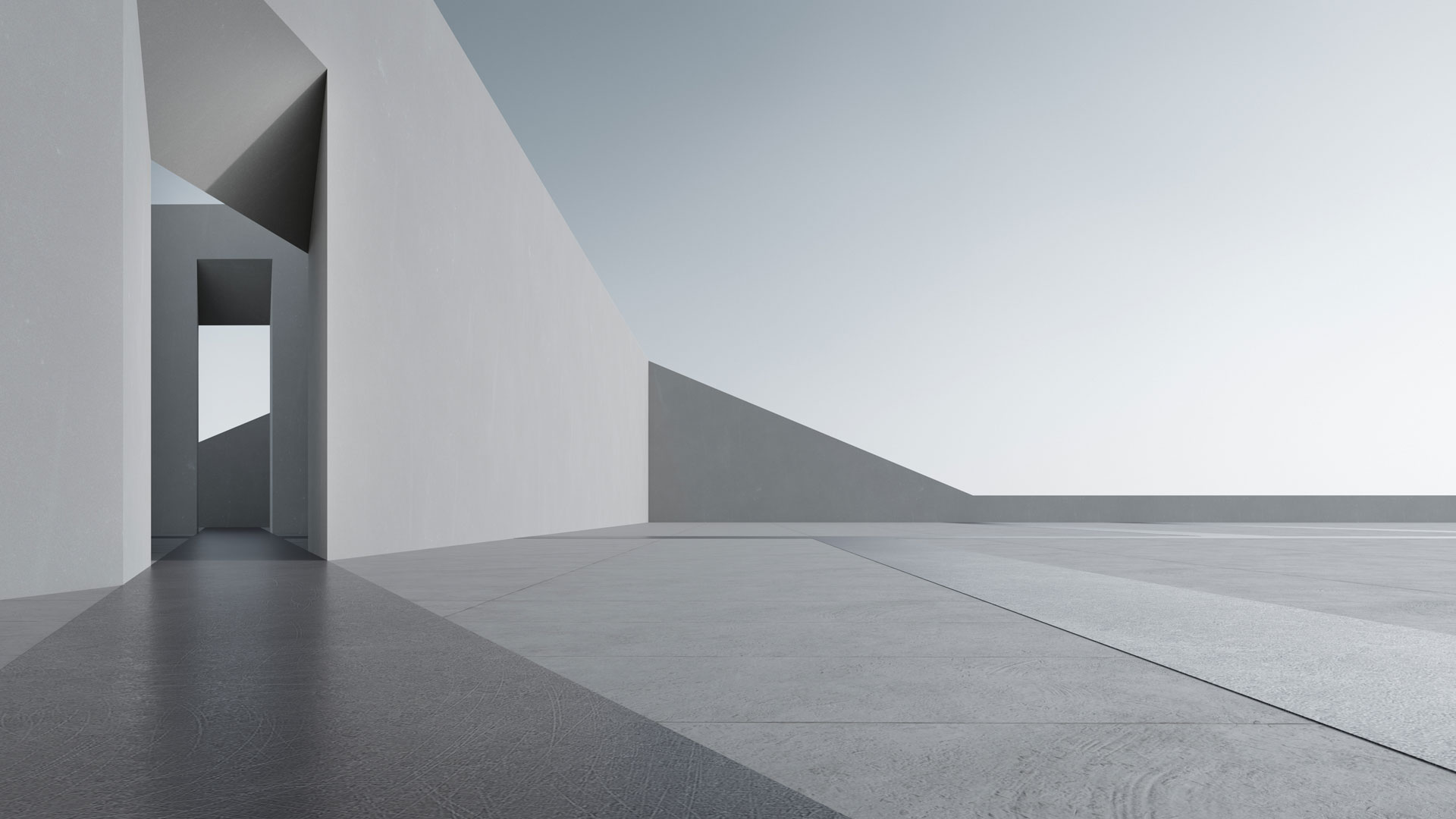 3d-rendering-abstract-gray-building-with-clear-sky-s